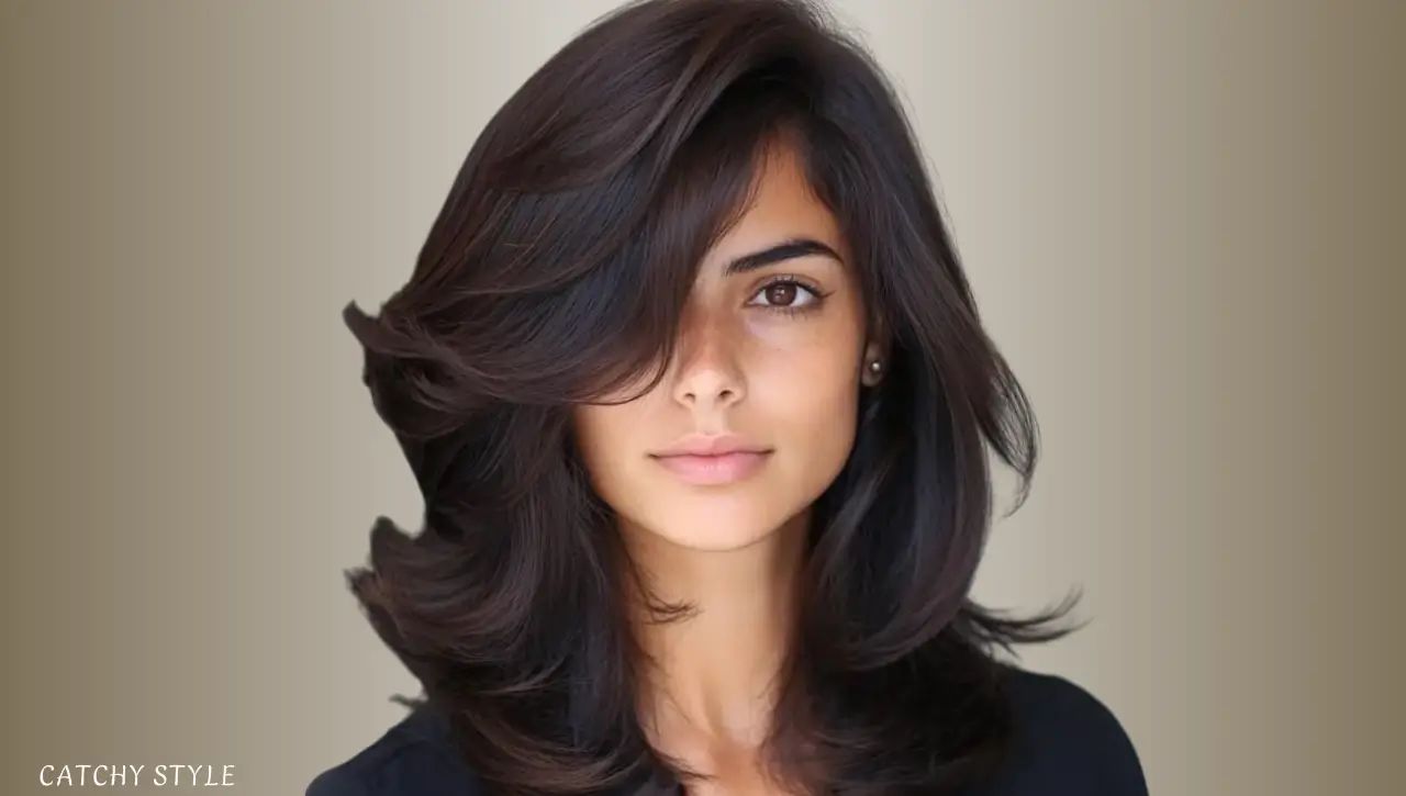 Butterfly haircut with bangs on thick hair to manage volume and enhance style