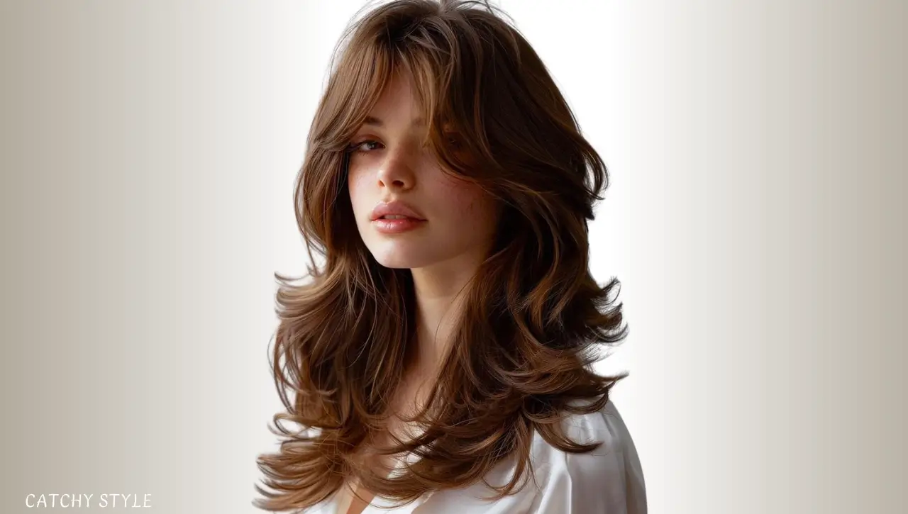  Butterfly haircut with bangs on wavy hair for bouncy, effortless texture