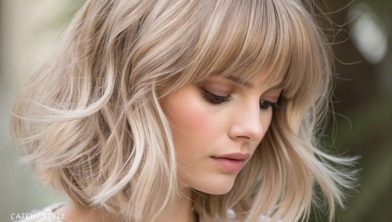 Butterfly haircut with wispy bangs for a soft and airy look