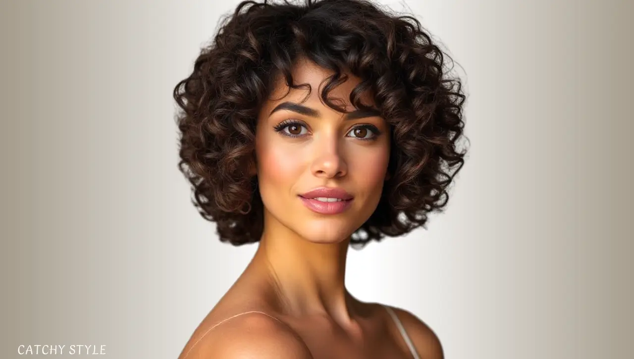 Curly short layered bob
