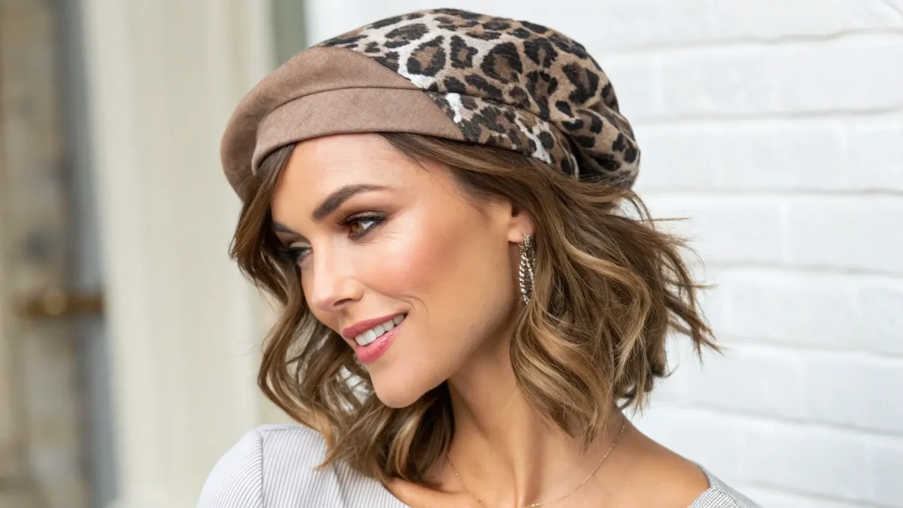 Woman wearing a hair topper to conceal female hairline thinning.