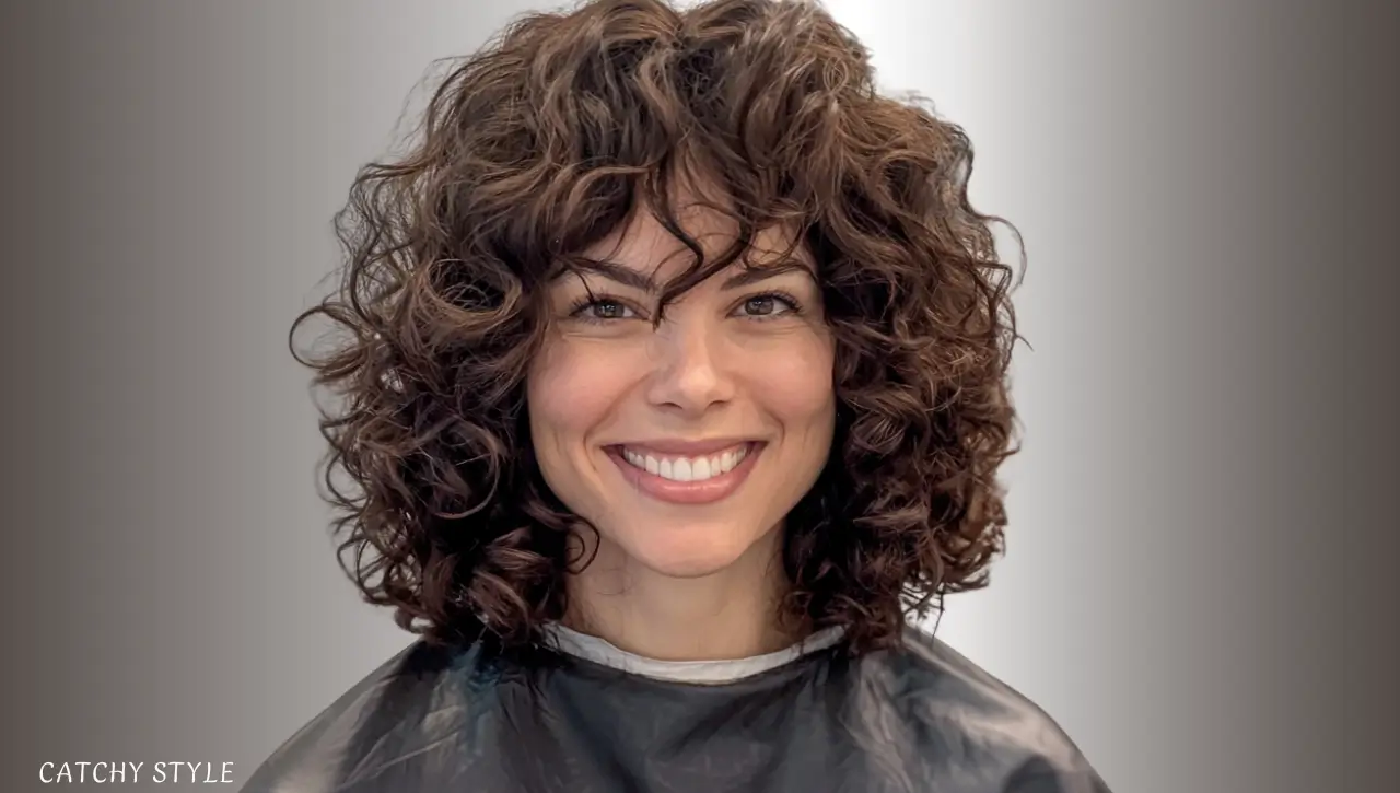 Curly Shoulder-Length Wolf Haircut in Dark Chestnut