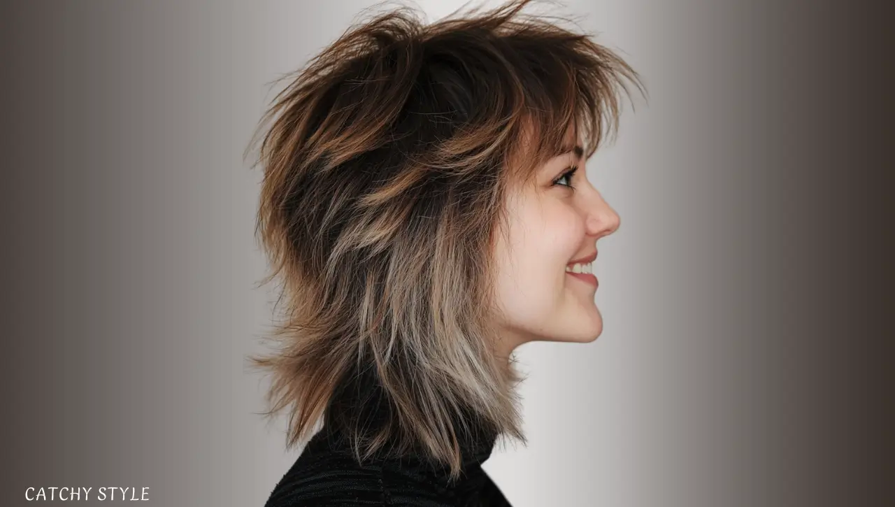 Mid-Length Shaggy Wolf Cut with Coffee Brown Highlights