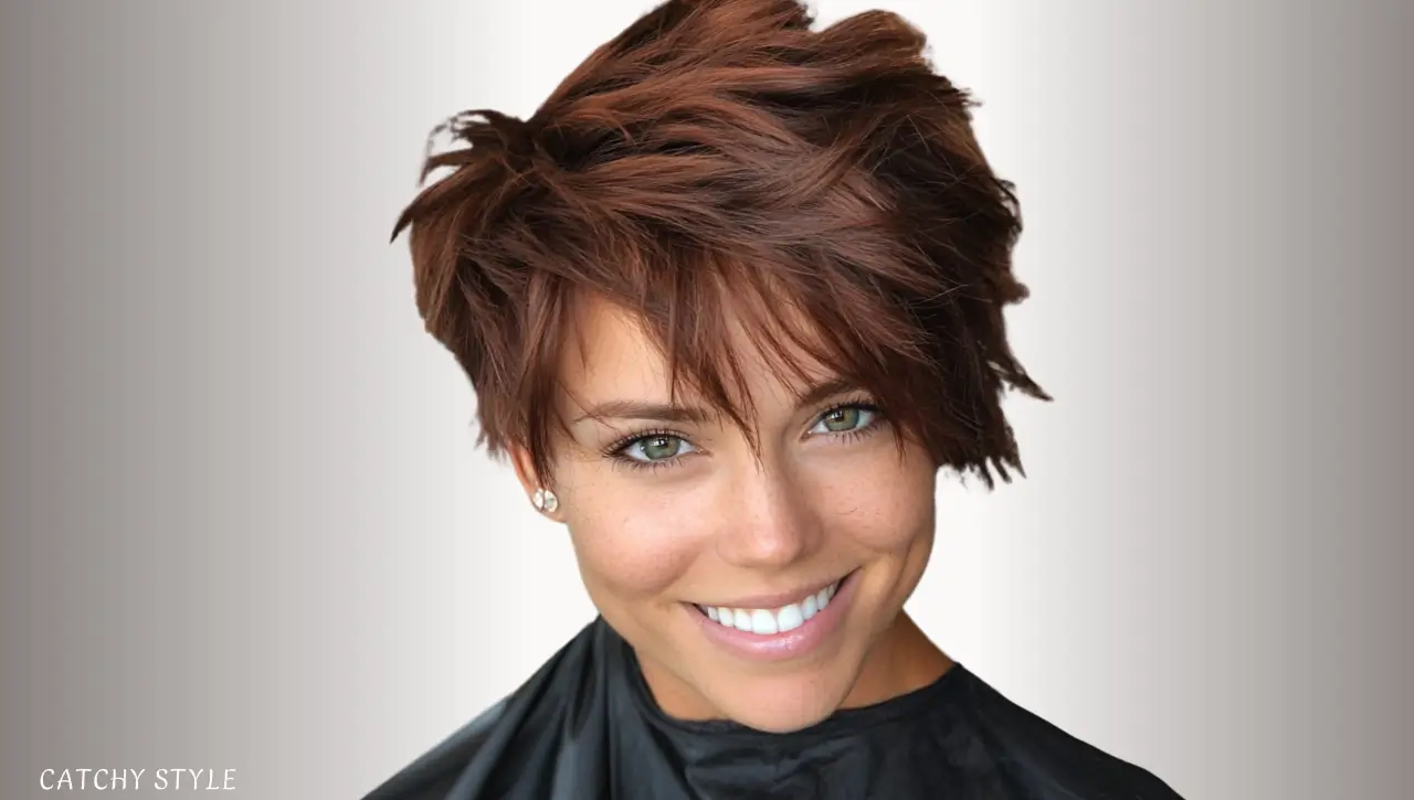  Pixie Wolf Haircut in Auburn Brown with Subtle Layers
