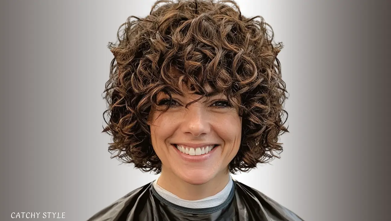 Short Curly Wolf Haircut with Dark Chocolate Layers