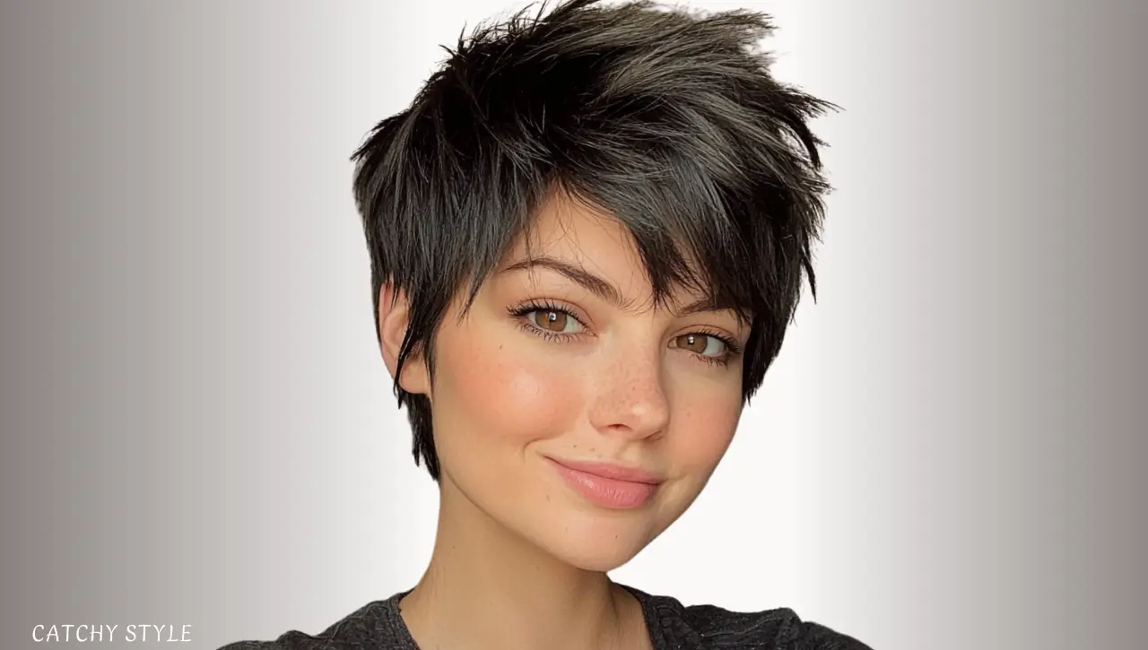 Short Wolf Haircut in Natural Black with Front Layers