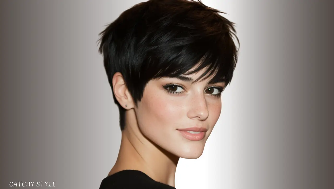 Short Wolf Haircut with Baby Bangs in Natural Black