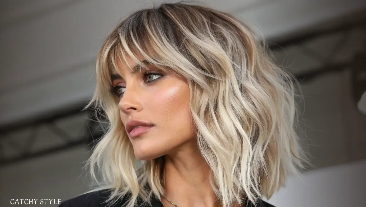 Textured Wolf Haircut with Platinum Blonde Streaks