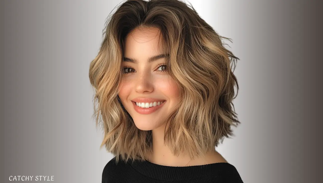 Wavy Wolf Bob with Golden Brown Undertones