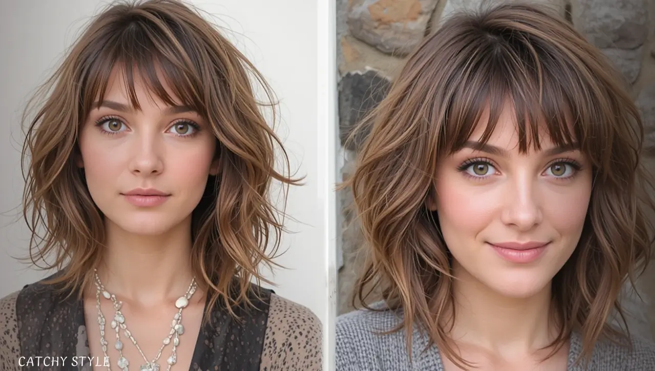 Brown Shaggy Cut with Jagged Fringe Brown Shaggy Cut with Jagged Fringe