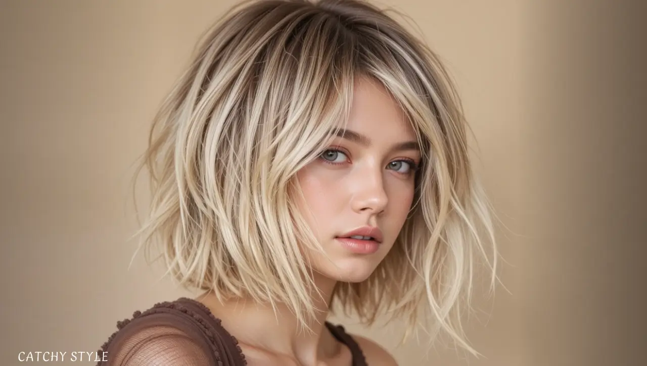 Messy Short Bob with Shaggy Layers Messy Short Bob with Shaggy Layers