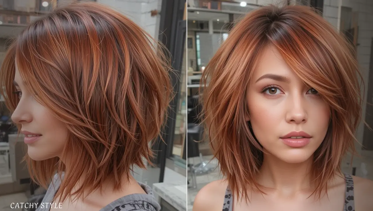 Side-Parted Copper Shag Hairstyle Side-Parted Copper Shag Hairstyle