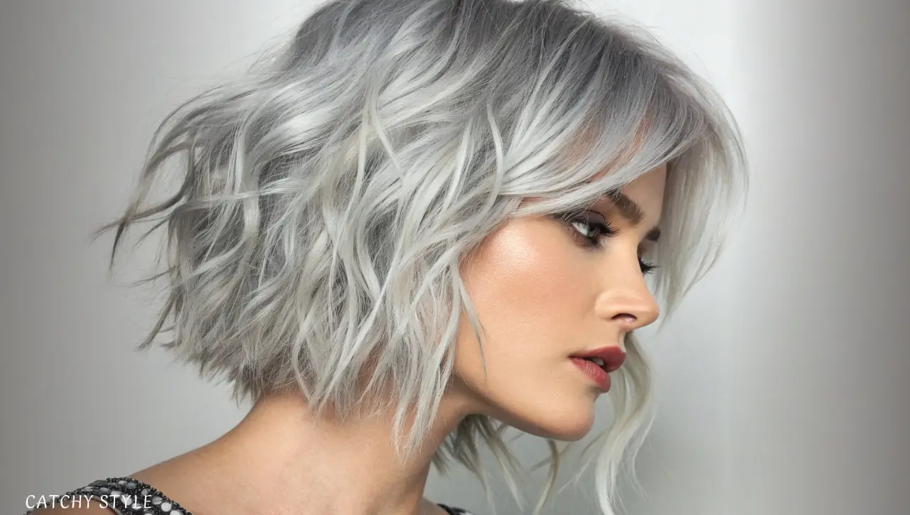 Silver Shaggy Bob with Waves Silver Shaggy Bob with Waves