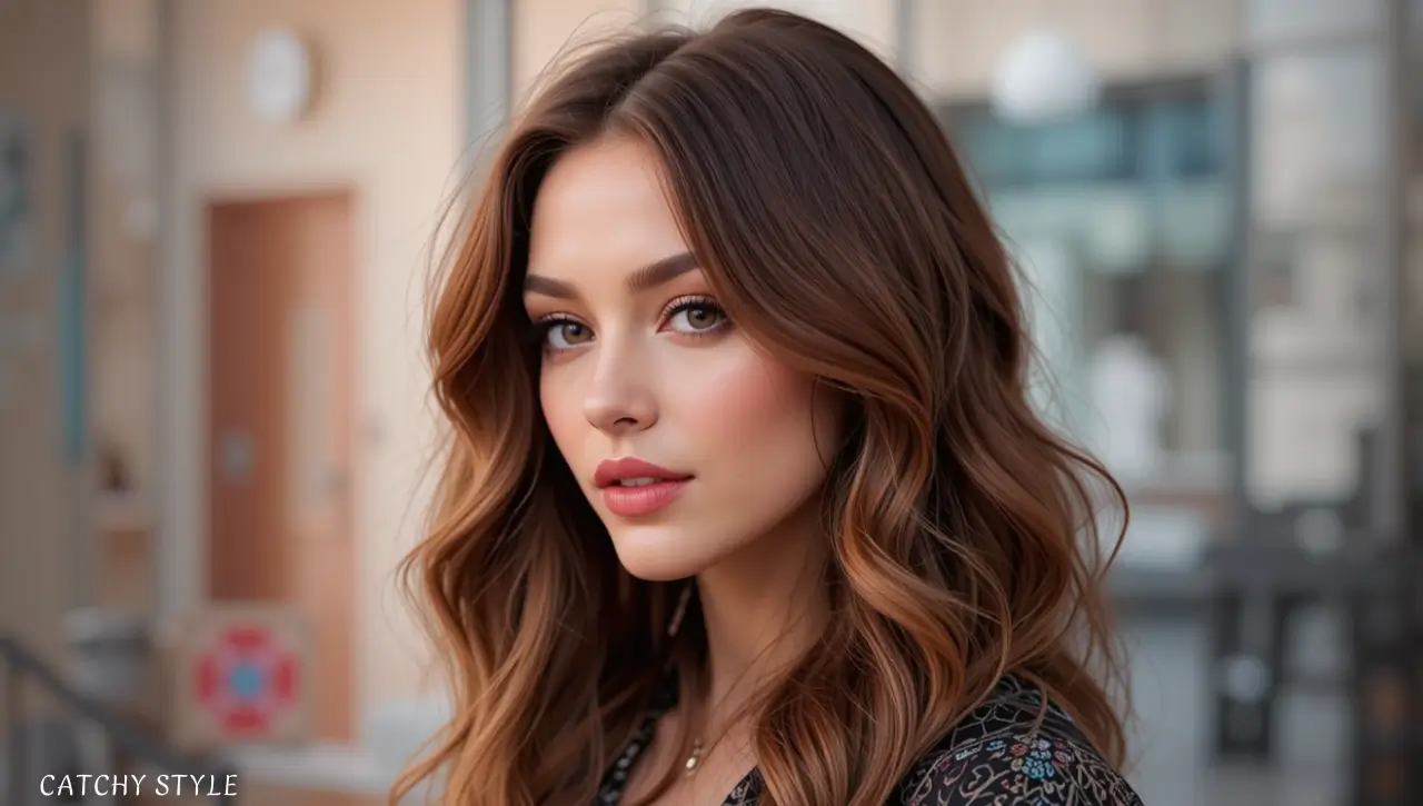 Elegant hairstyle in rich Auburn Brunette hair color for a warm and sophisticated style Auburn Brunette Hair Color for a Rich Warm Look