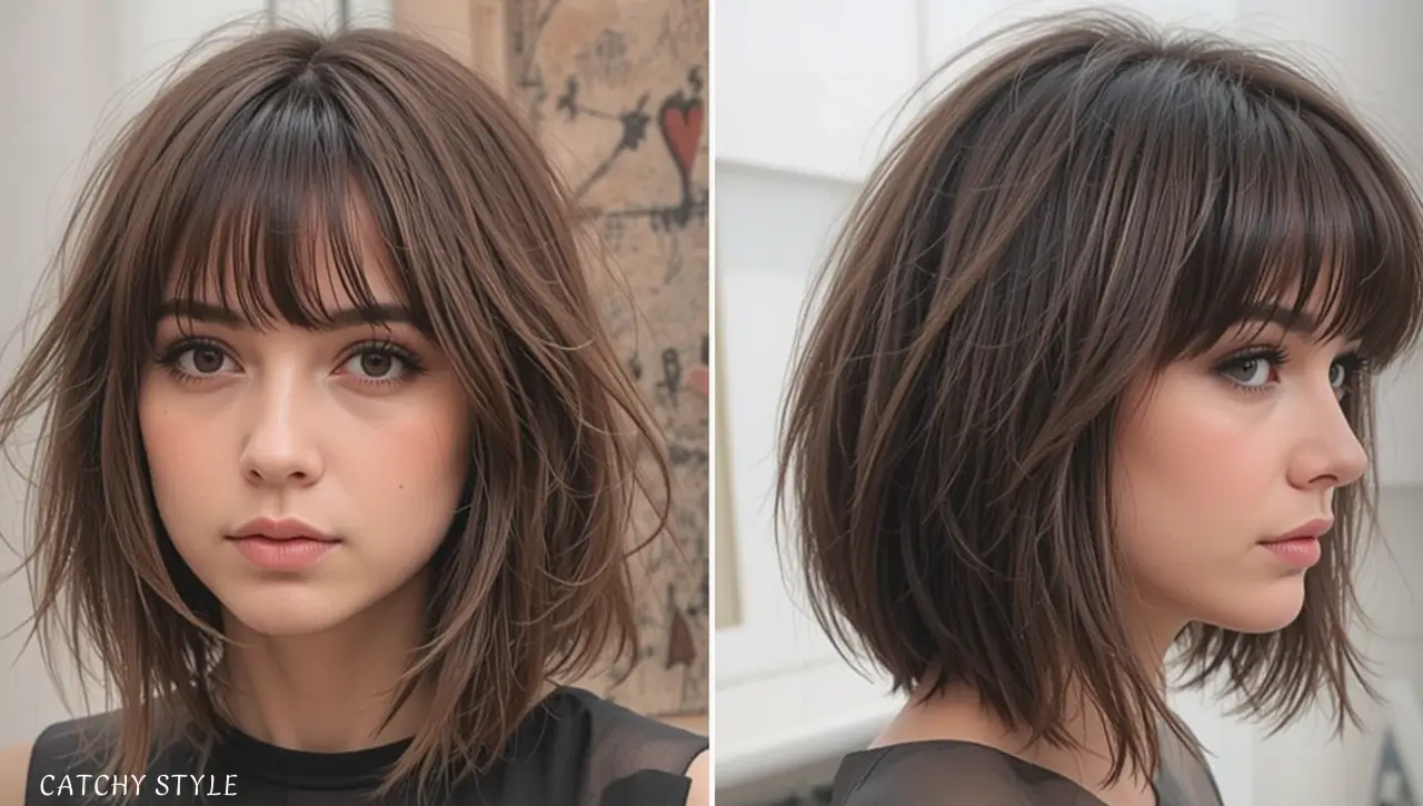 Lob with Airy Bangs for Round Faces