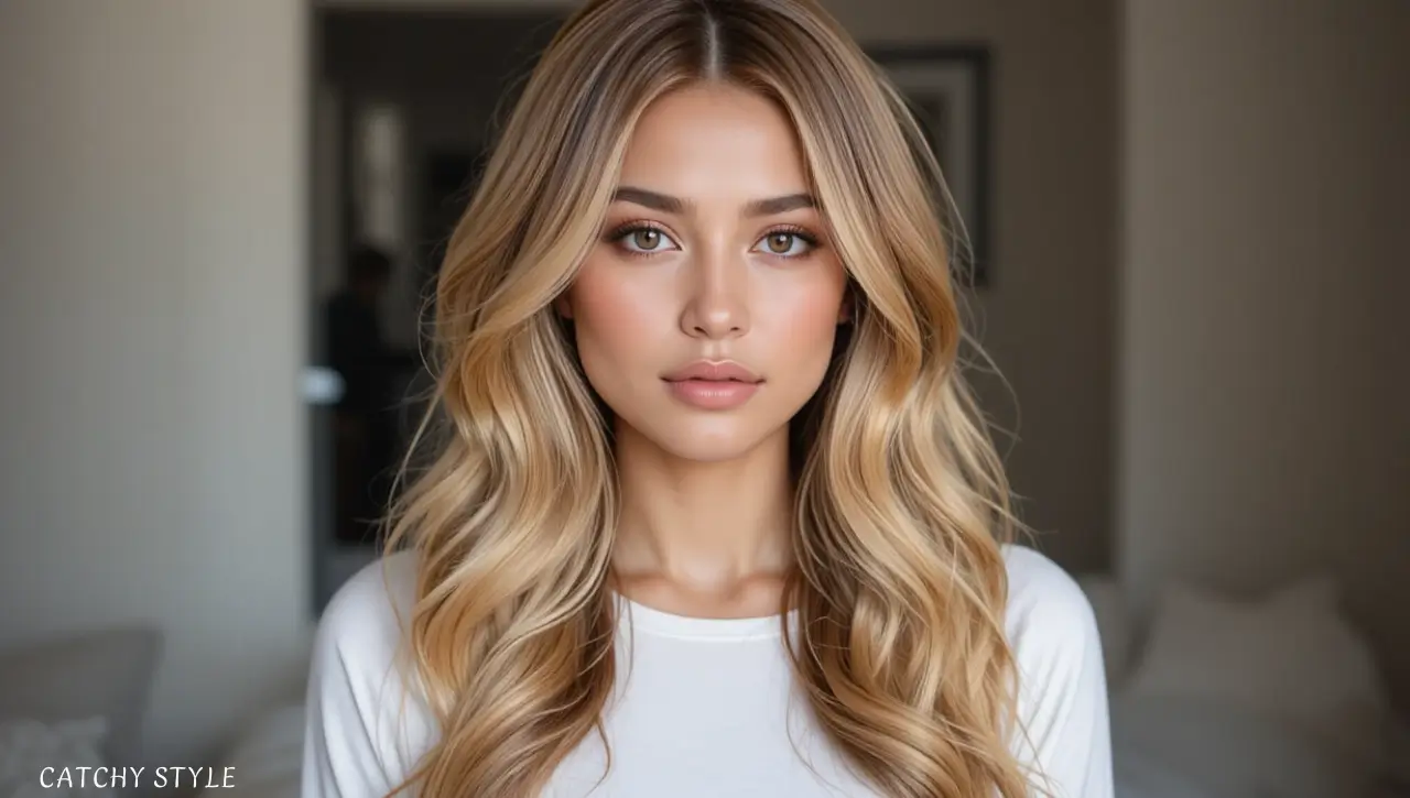 Caramel blonde shade warm golden brown blonde mix