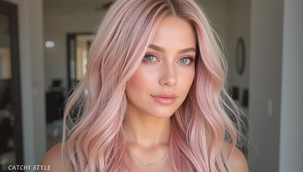 Rose gold blonde shade mix of pink and blonde hues