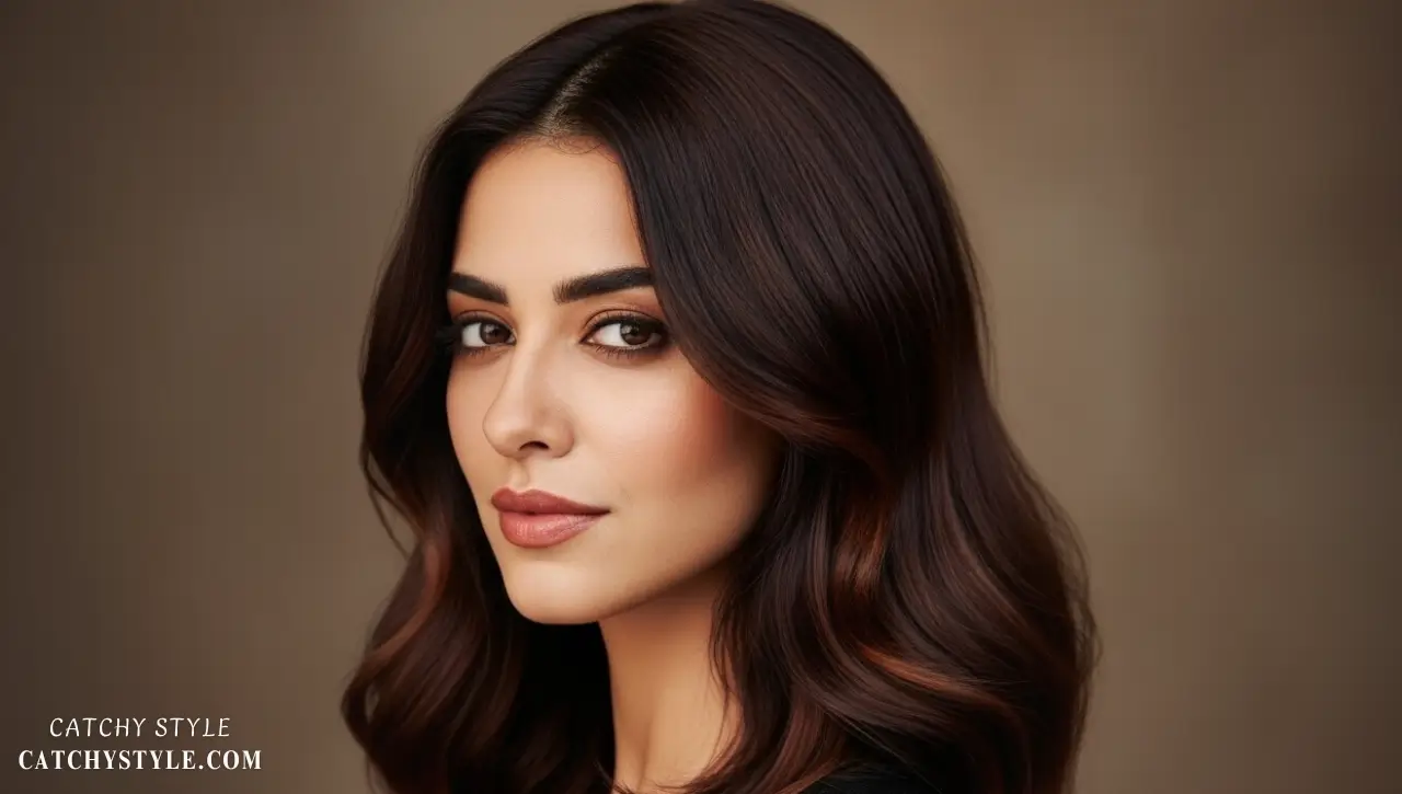 Rich chestnut brown hair with warm auburn shine