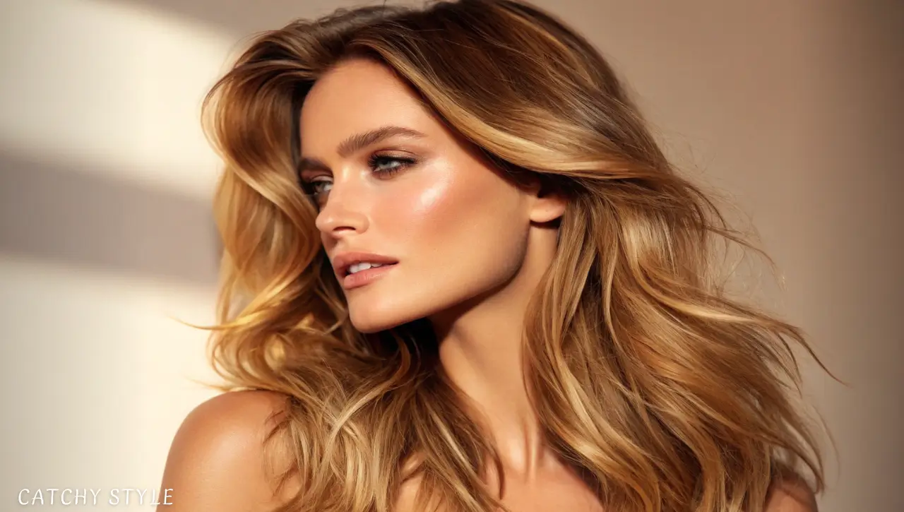 Woman with medium skin and warm blonde hair color