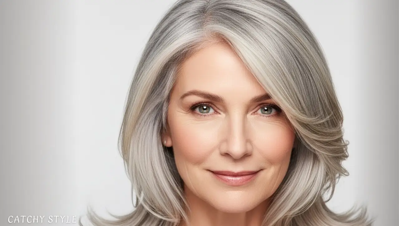Gray hair blended with natural blonde shades