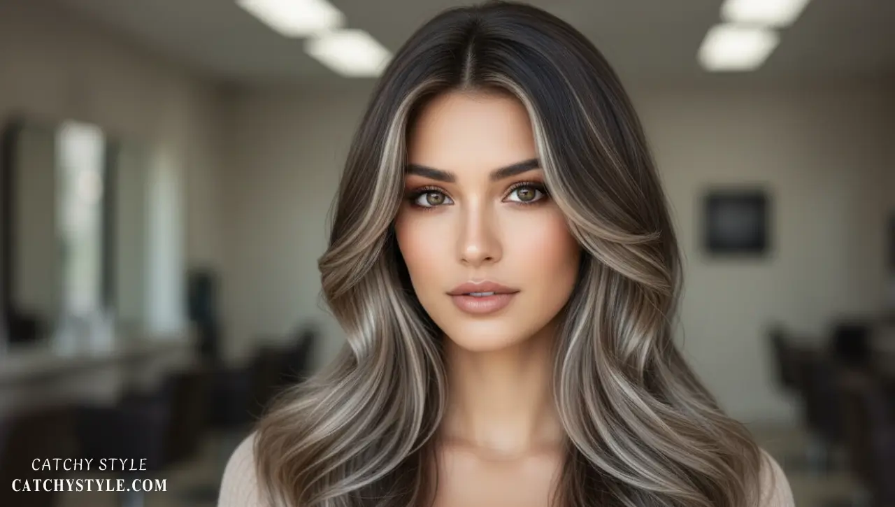 Modern Cool Highlights for Dark Brown Hair Dark brown hair with ash and platinum highlights