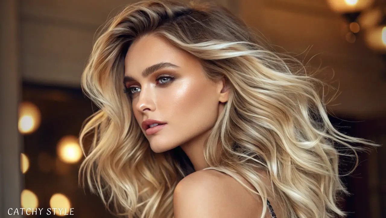 Woman with blonde hair featuring highlights and lowlights