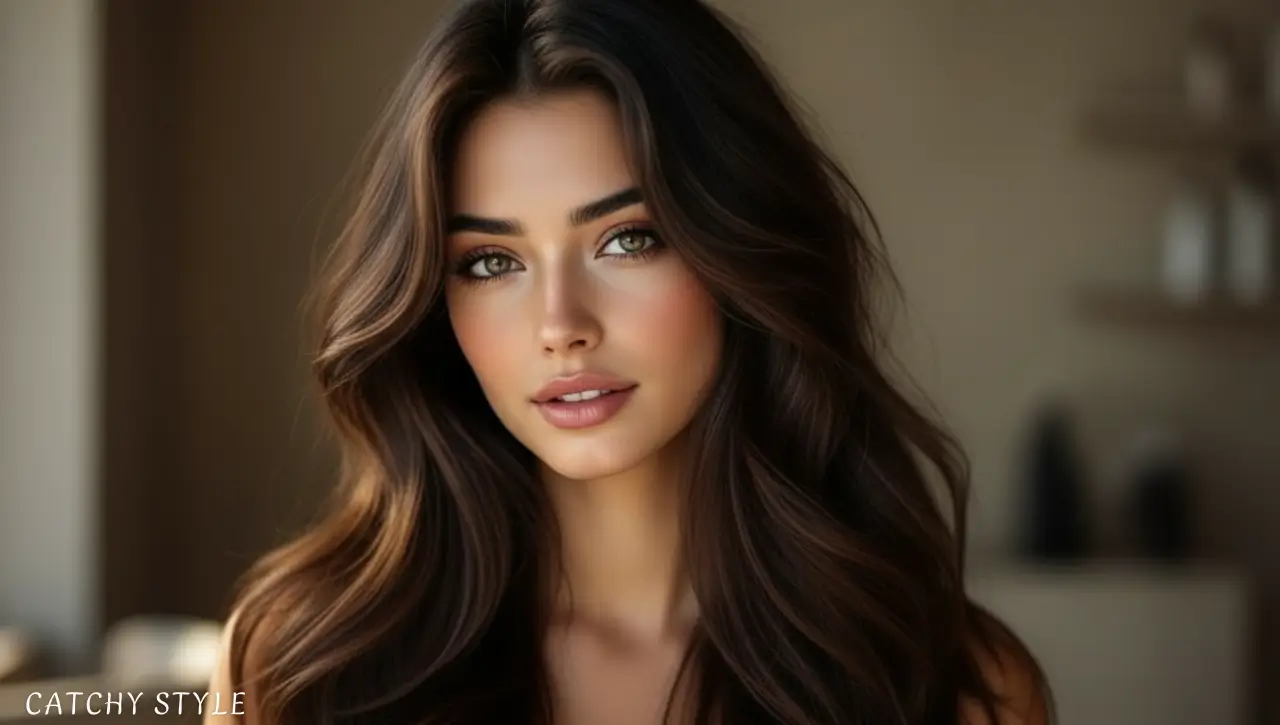 Effortless Low-Maintenance Highlights for Dark Brown Hair Dark brown hair with easy-care highlights