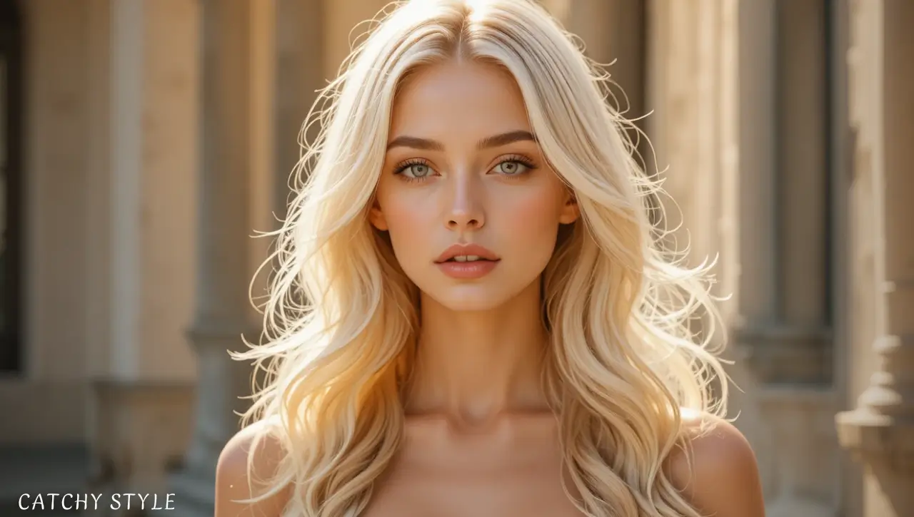 Elegant woman with natural blonde soft glowing hair