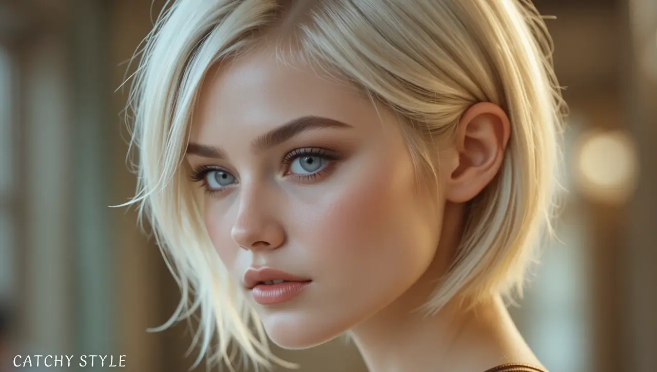 Woman with a sleek short blonde hairstyle