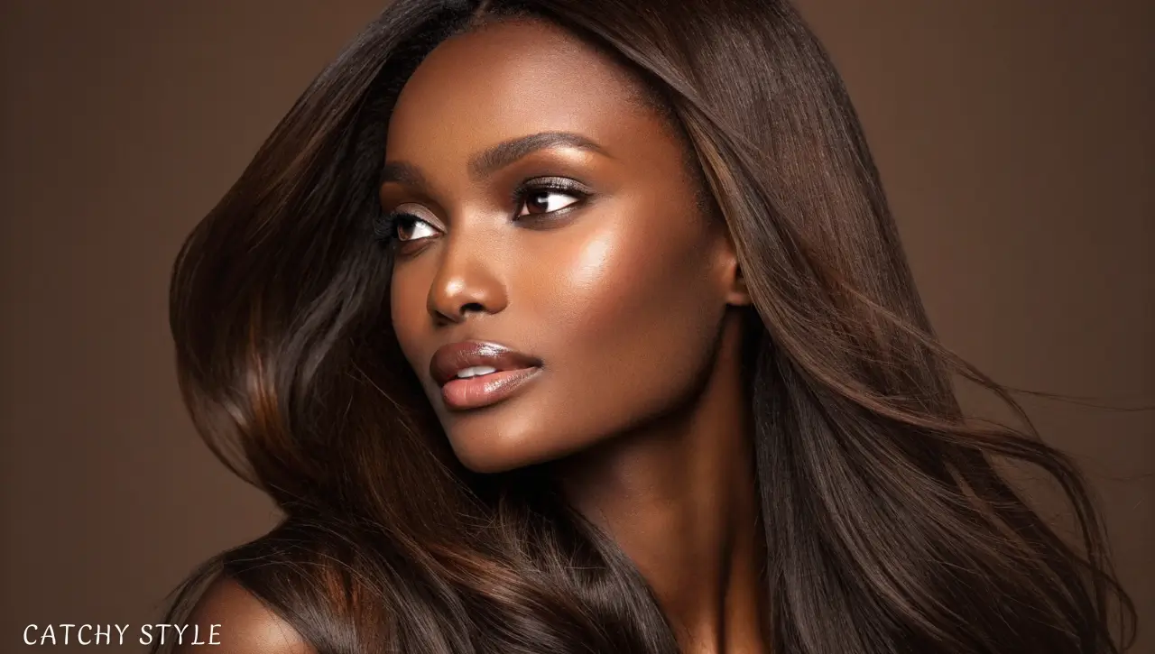 Dark-skinned woman with smooth chocolate brown hair