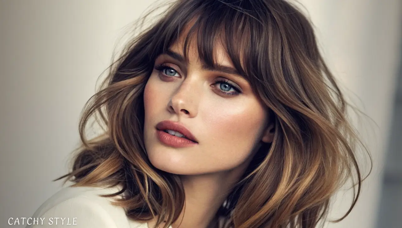Face-Framing Layers and Curtain Bangs for Defined Look Hair with face-framing layers and soft curtain bangs