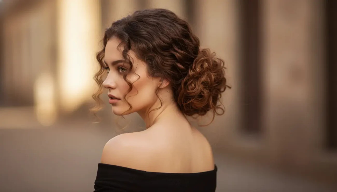 Show off your curls with a cool relaxed low messy bun