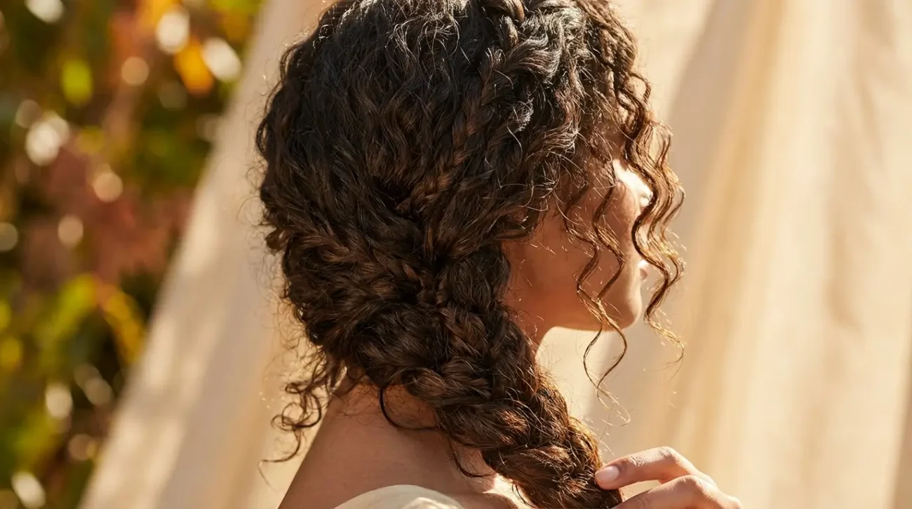 Show off your curls with a playful textured side braid