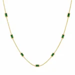 925 Sterling Silver Necklace with Green Baguette Stones