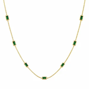 925 Sterling Silver Necklace with Green Baguette Stones