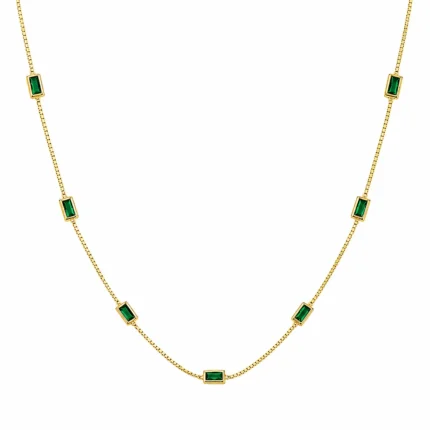 925 Sterling Silver Necklace with Green Baguette Stones