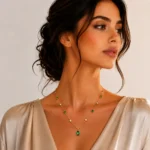 Emerald Green Necklace with delicate gold chain