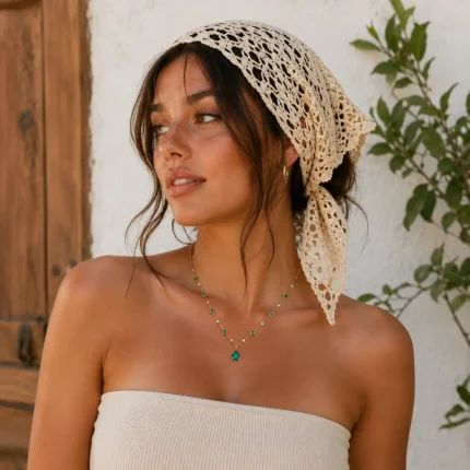 Emerald Green Necklace worn by a stylish woman