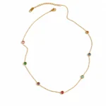 Multicolor Gemstone Necklace on a woman with gold details